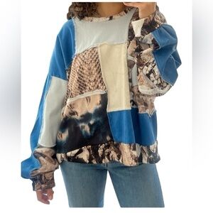 ZARA Patchwork Animal Print Top Women’s Size Medium Boho Retro Loose Fit…